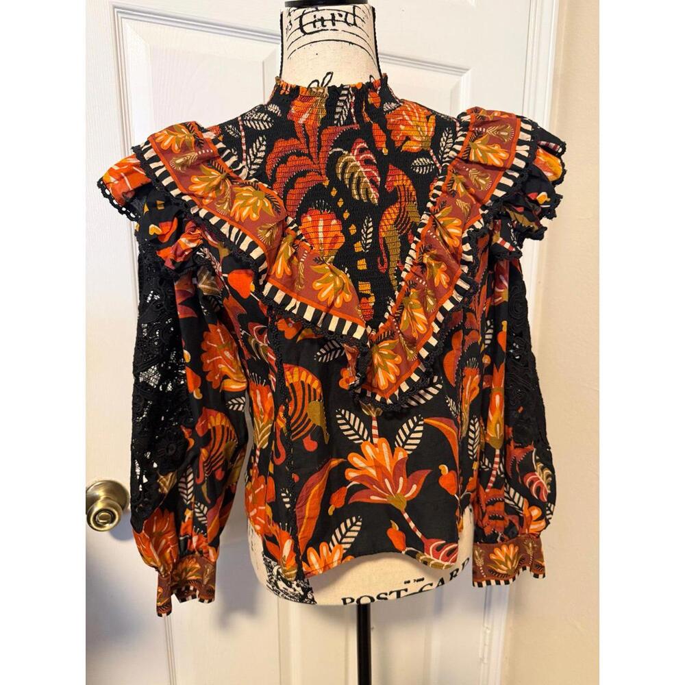 Farm Rio Floral Ruffle Blouse Small